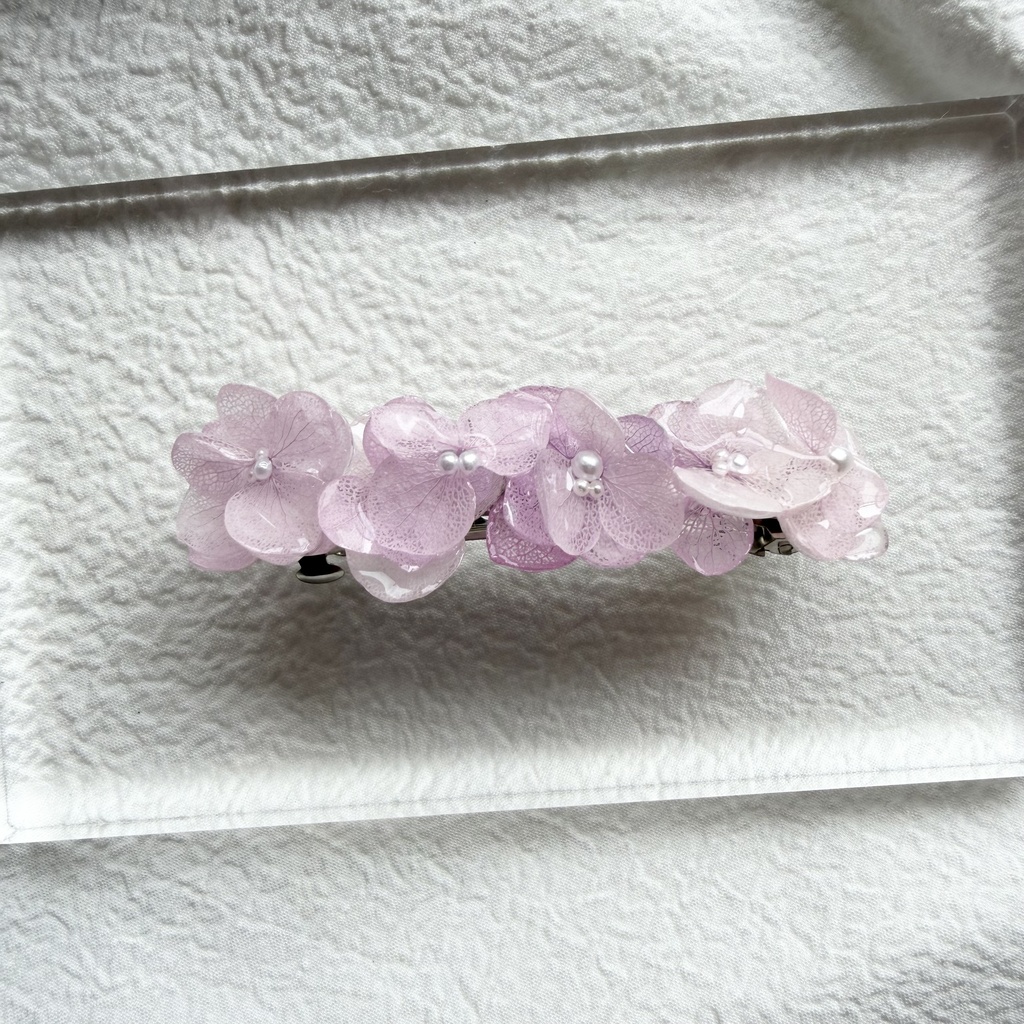 no.344 パステルライラックmixの紫陽花バレッタ 本物のお花 髪飾り 浴衣 着物 ステンレス304 ヘア