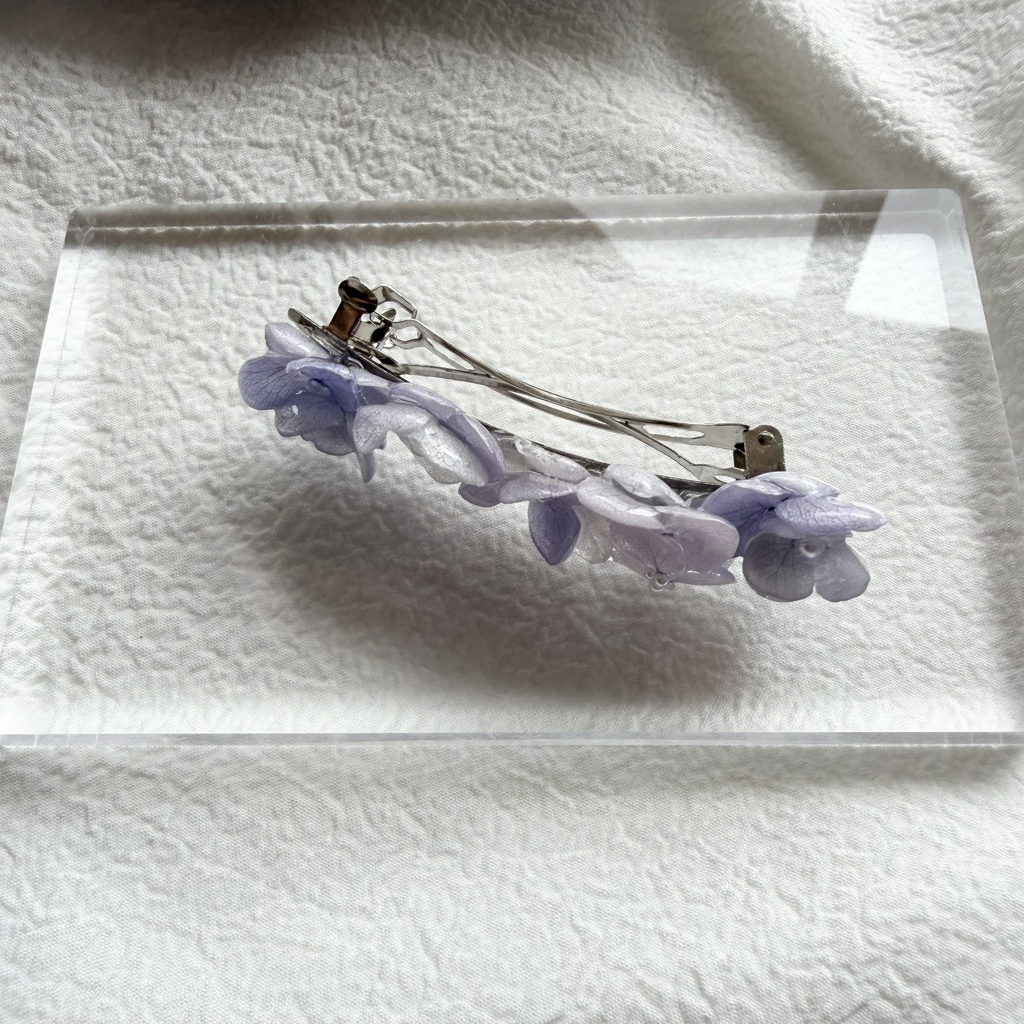 no.345 パステルライラックmixの紫陽花バレッタ 本物のお花 髪飾り 浴衣 着物 ステンレス304 ヘア