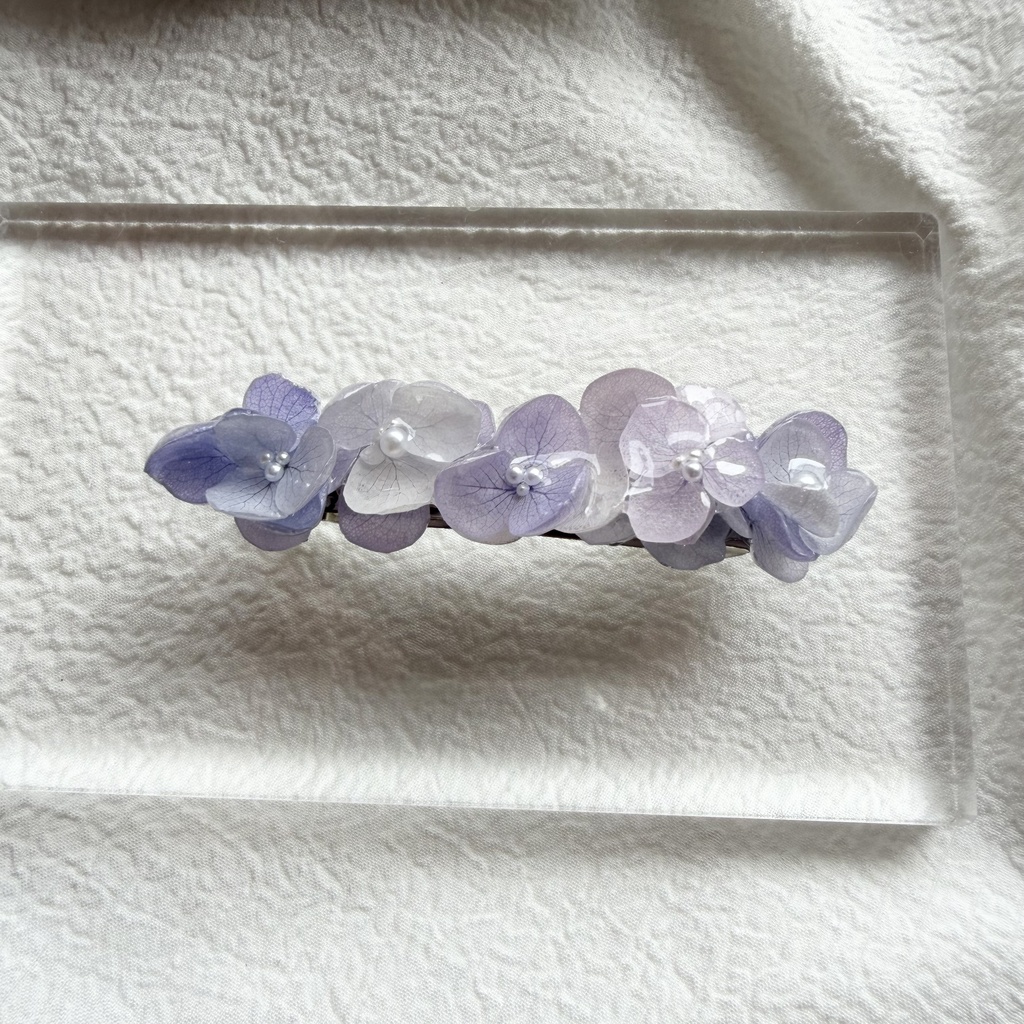 no.345 パステルライラックmixの紫陽花バレッタ 本物のお花 髪飾り 浴衣 着物 ステンレス304 ヘア