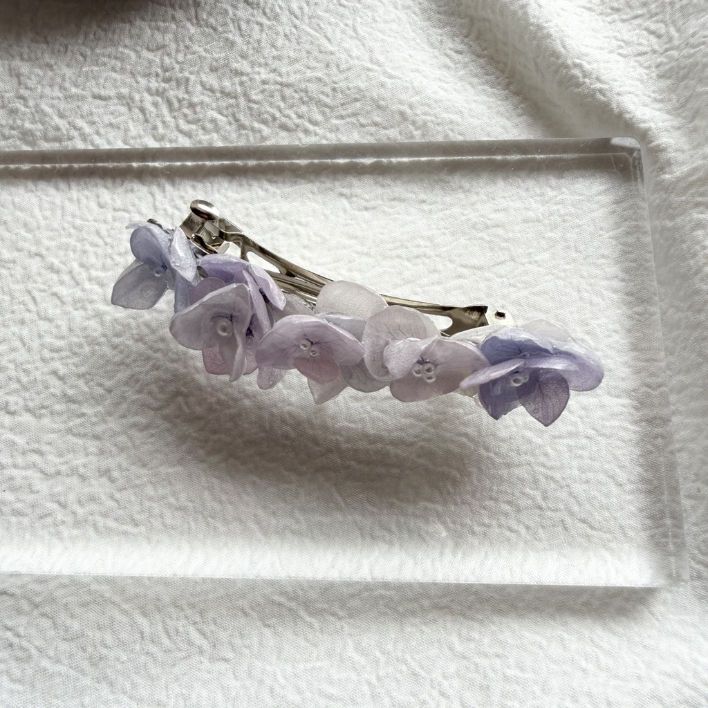 no.346 パステルライラックmixの紫陽花バレッタ 本物のお花 髪飾り 浴衣 着物 ステンレス304 ヘア