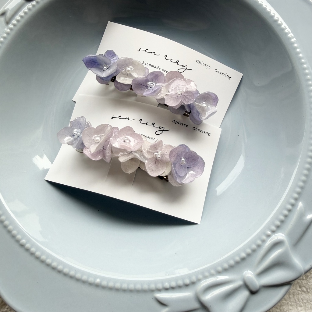 no.346 パステルライラックmixの紫陽花バレッタ 本物のお花 髪飾り 浴衣 着物 ステンレス304 ヘア