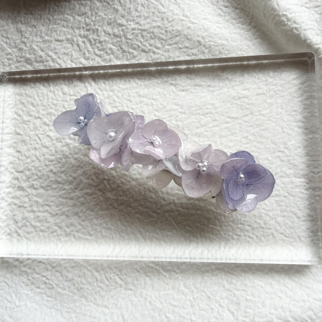 no.346 パステルライラックmixの紫陽花バレッタ 本物のお花 髪飾り 浴衣 着物 ステンレス304 ヘア