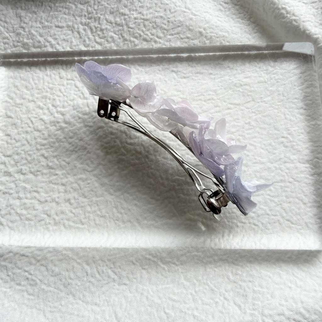no.346 パステルライラックmixの紫陽花バレッタ 本物のお花 髪飾り 浴衣 着物 ステンレス304 ヘア
