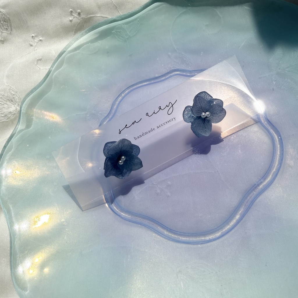 no.347 再販 ブルーグラデの紫陽花ピアス アジサイ 紫陽花 ブルー サージカルステンレス ピアス