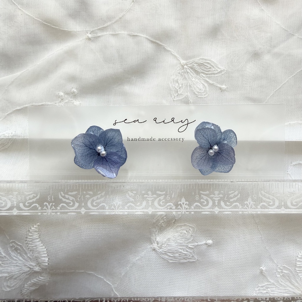 no.347 再販 ブルーグラデの紫陽花ピアス アジサイ 紫陽花 ブルー サージカルステンレス ピアス
