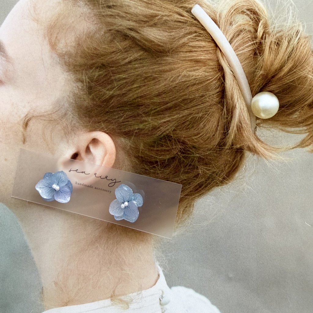 no.347 再販 ブルーグラデの紫陽花ピアス アジサイ 紫陽花 ブルー サージカルステンレス ピアス