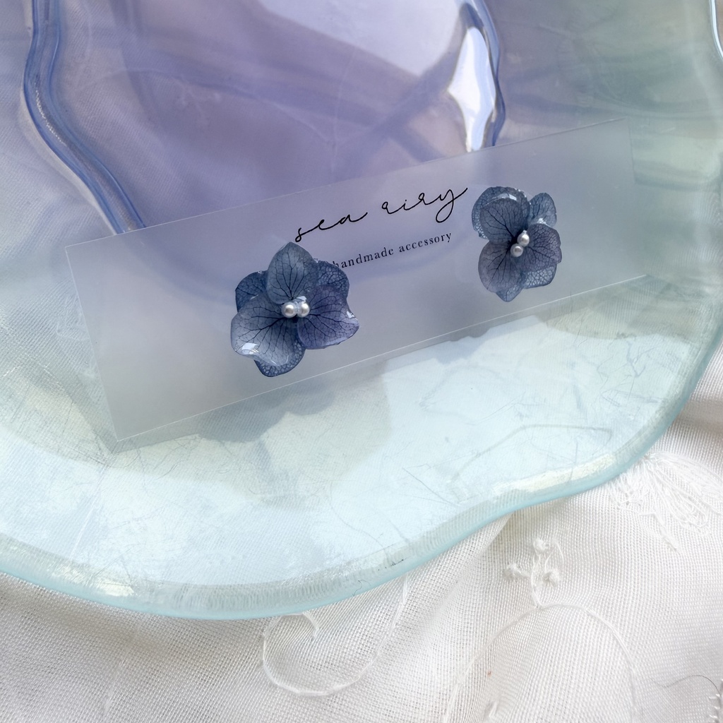 no.347 再販 ブルーグラデの紫陽花ピアス アジサイ 紫陽花 ブルー サージカルステンレス ピアス