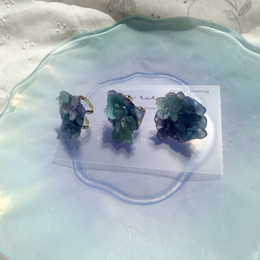 no.348 ブルーmixの紫陽花の帯留め 本物のお花 紫陽花 帯留め 帯飾り 和装小物 着物 ハンドメイド