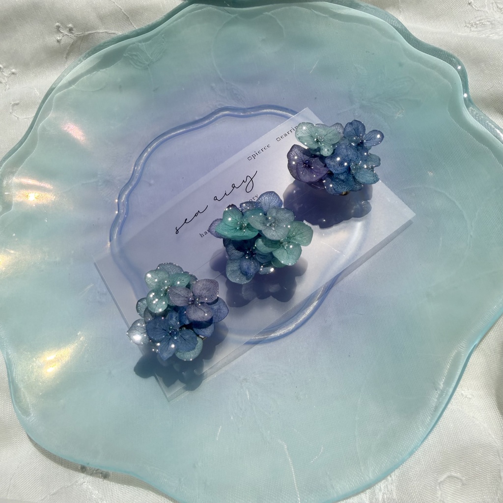 no.350 ブルーmixの紫陽花の帯留め 本物のお花 紫陽花 帯留め 帯飾り 和装小物 着物 ハンドメイド