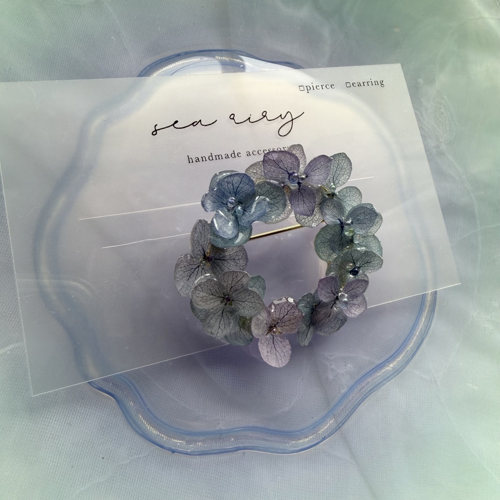 no.352 ブルーmixの紫陽花のブローチ 本物のお花 ブローチ あじさい ブルー パープル 帯留金具付き 帯留
