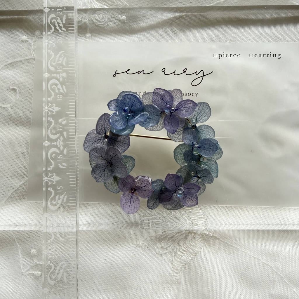no.352 ブルーmixの紫陽花のブローチ 本物のお花 ブローチ あじさい ブルー パープル 帯留金具付き 帯留