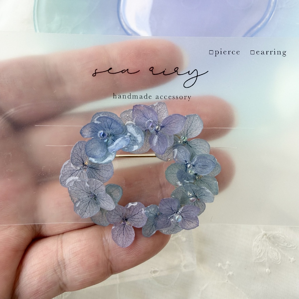 no.352 ブルーmixの紫陽花のブローチ 本物のお花 ブローチ あじさい ブルー パープル 帯留金具付き 帯留