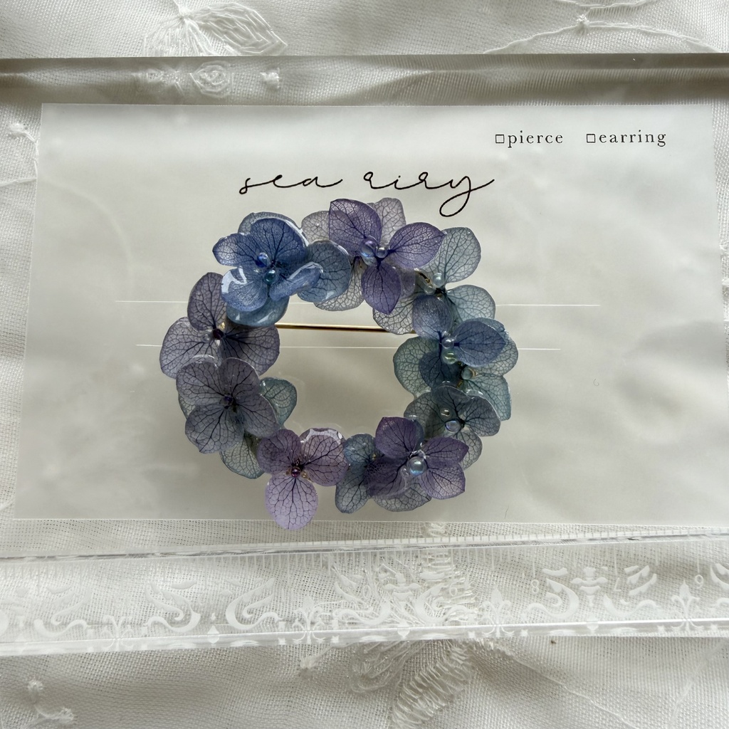 no.352 ブルーmixの紫陽花のブローチ 本物のお花 ブローチ あじさい ブルー パープル 帯留金具付き 帯留