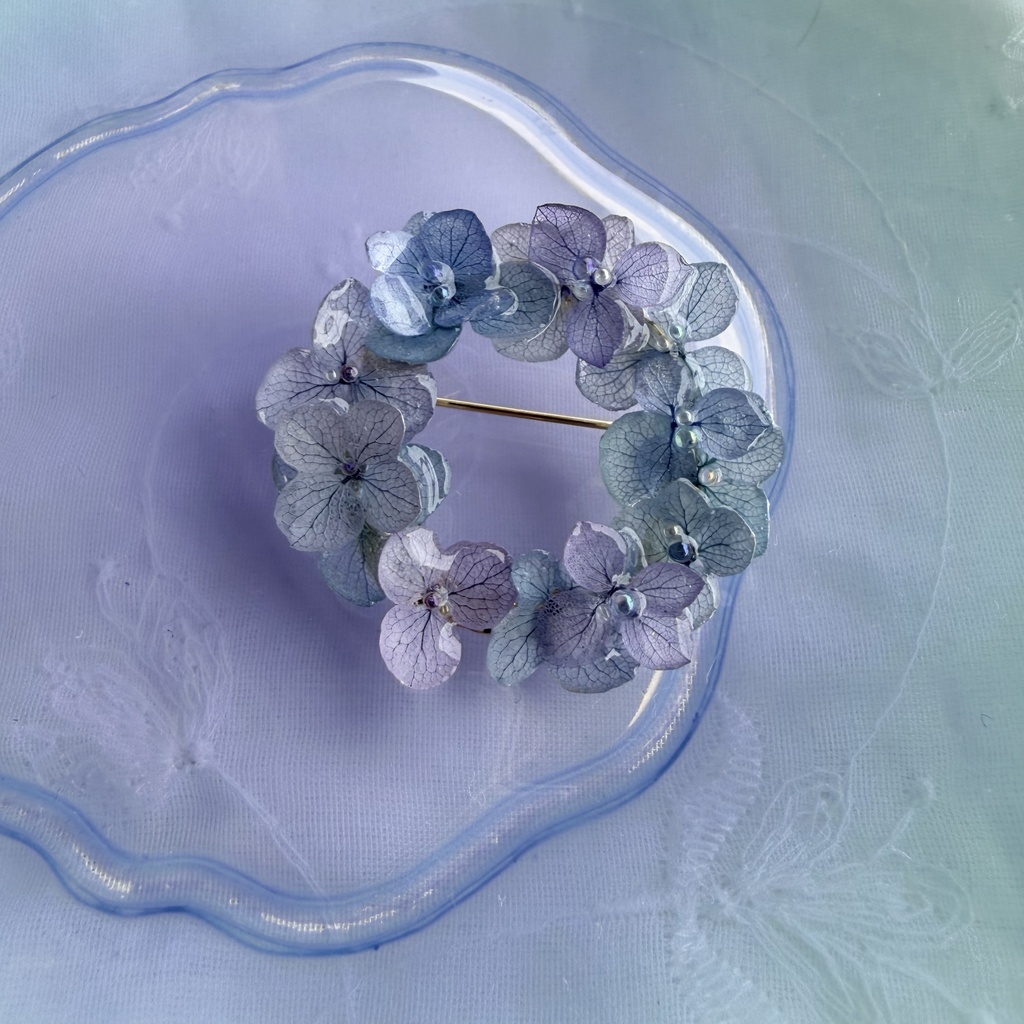 no.352 ブルーmixの紫陽花のブローチ 本物のお花 ブローチ あじさい ブルー パープル 帯留金具付き 帯留