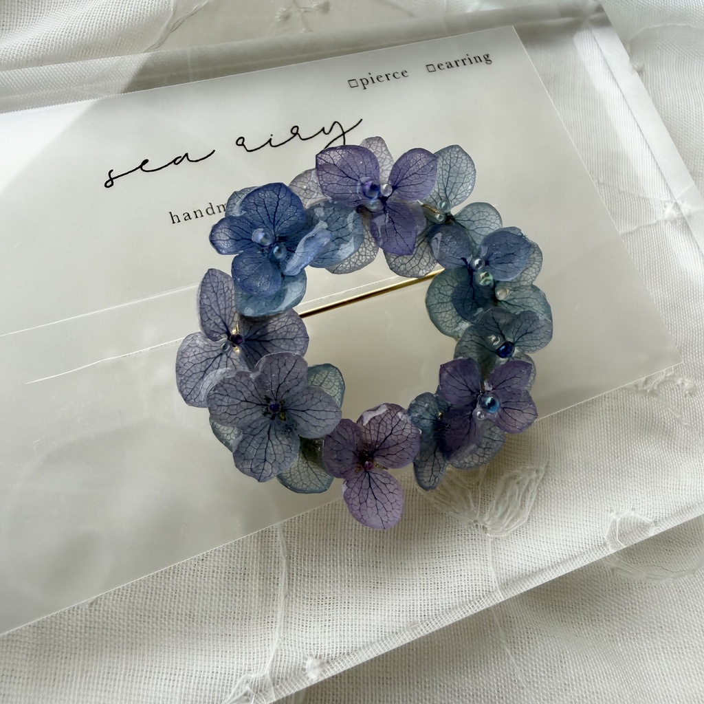 no.352 ブルーmixの紫陽花のブローチ 本物のお花 ブローチ あじさい ブルー パープル 帯留金具付き 帯留