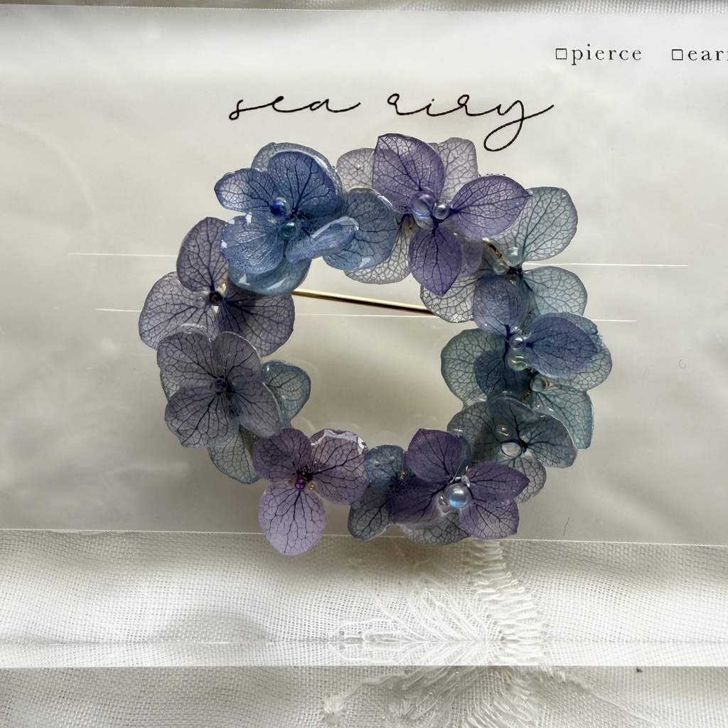 no.352 ブルーmixの紫陽花のブローチ 本物のお花 ブローチ あじさい ブルー パープル 帯留金具付き 帯留