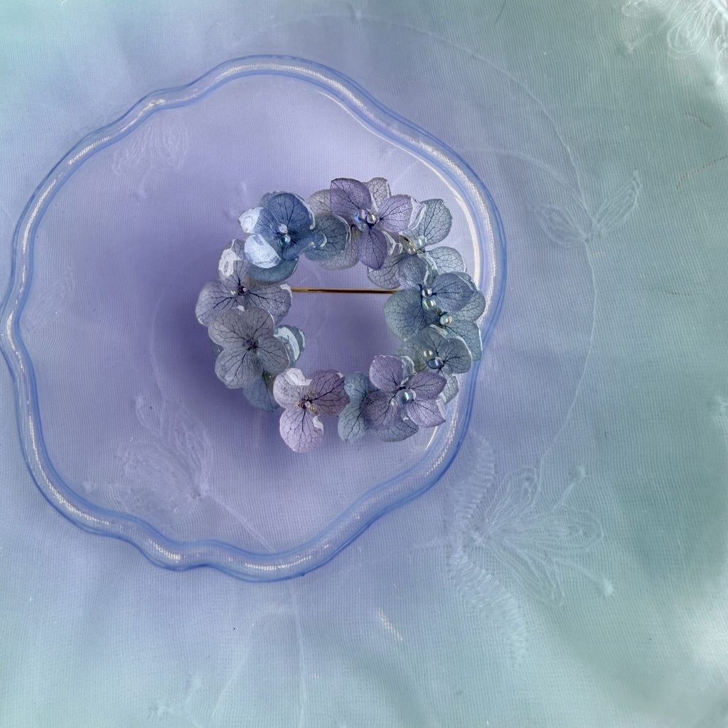 no.352 ブルーmixの紫陽花のブローチ 本物のお花 ブローチ あじさい ブルー パープル 帯留金具付き 帯留