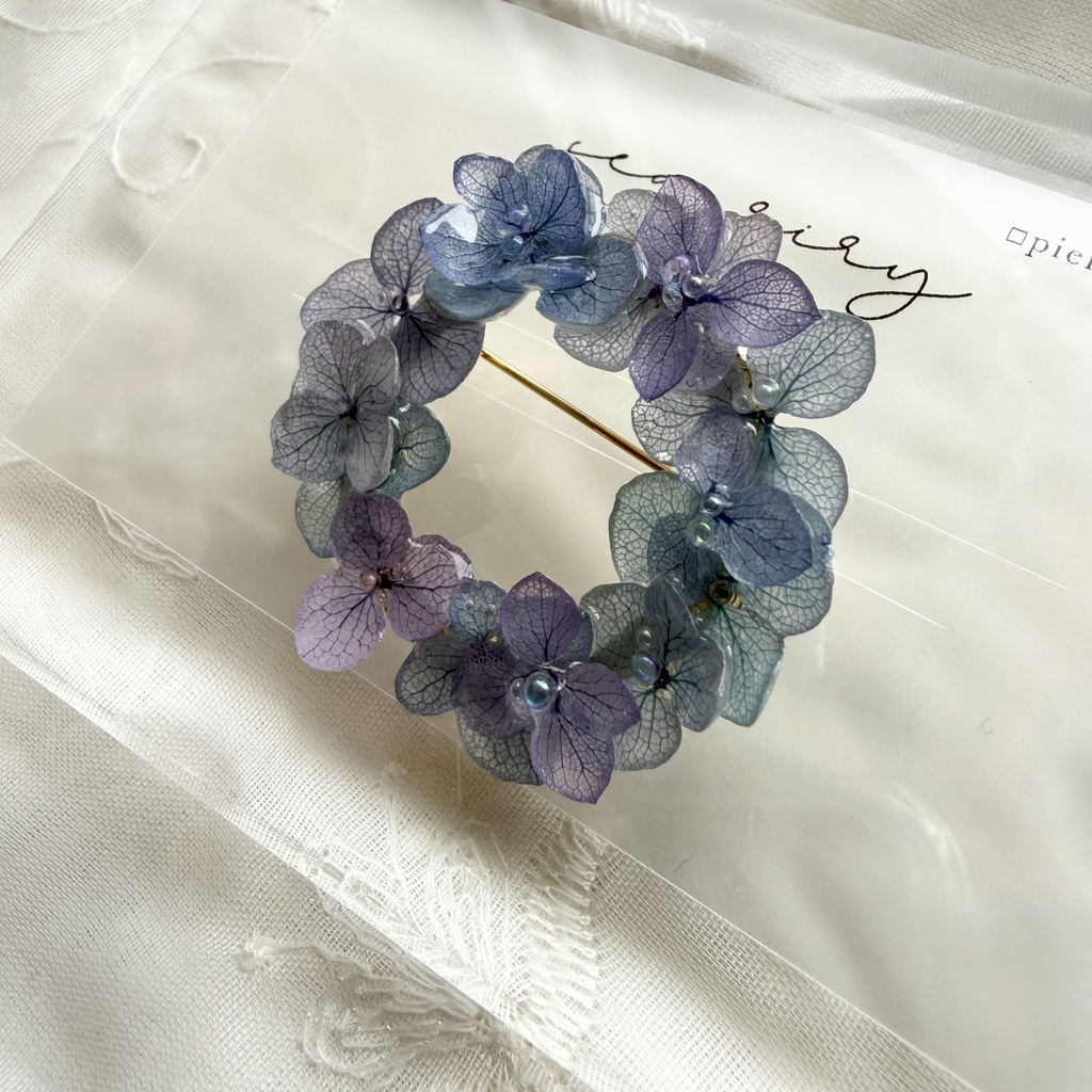 no.352 ブルーmixの紫陽花のブローチ 本物のお花 ブローチ あじさい ブルー パープル 帯留金具付き 帯留