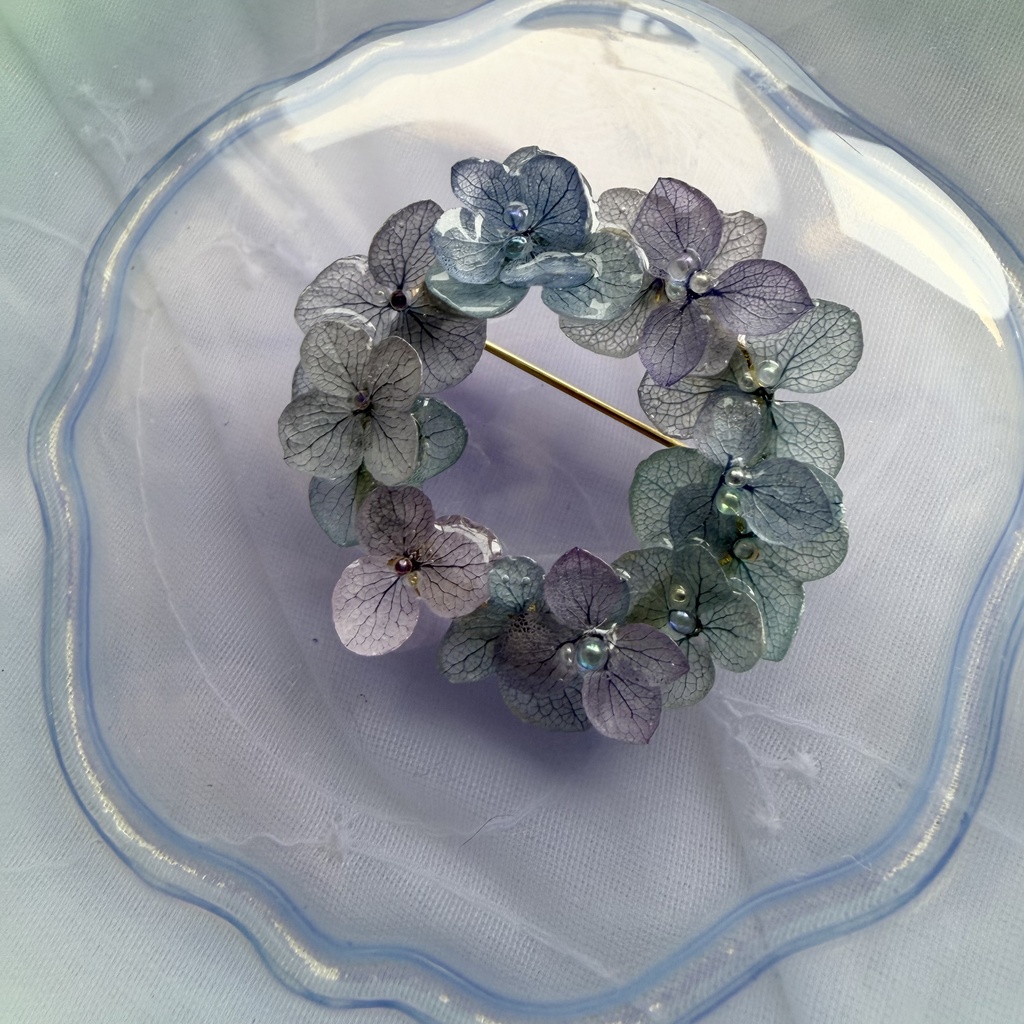no.352 ブルーmixの紫陽花のブローチ 本物のお花 ブローチ あじさい ブルー パープル 帯留金具付き 帯留