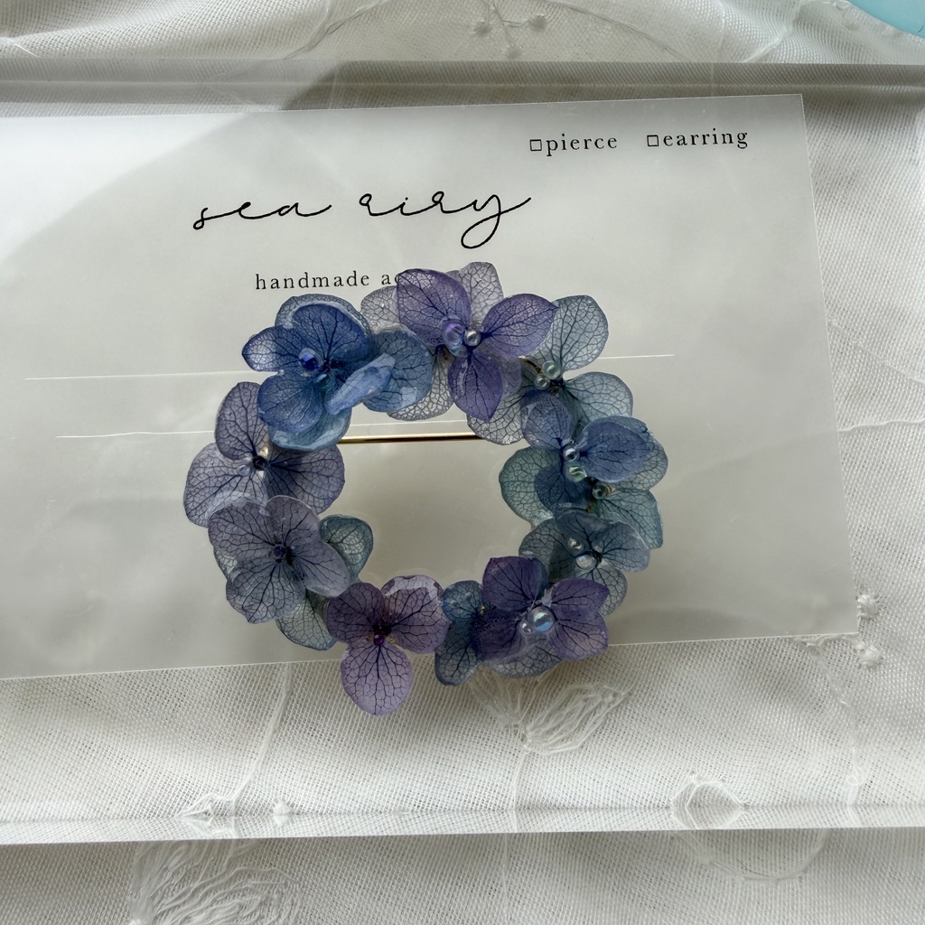 no.352 ブルーmixの紫陽花のブローチ 本物のお花 ブローチ あじさい ブルー パープル 帯留金具付き 帯留