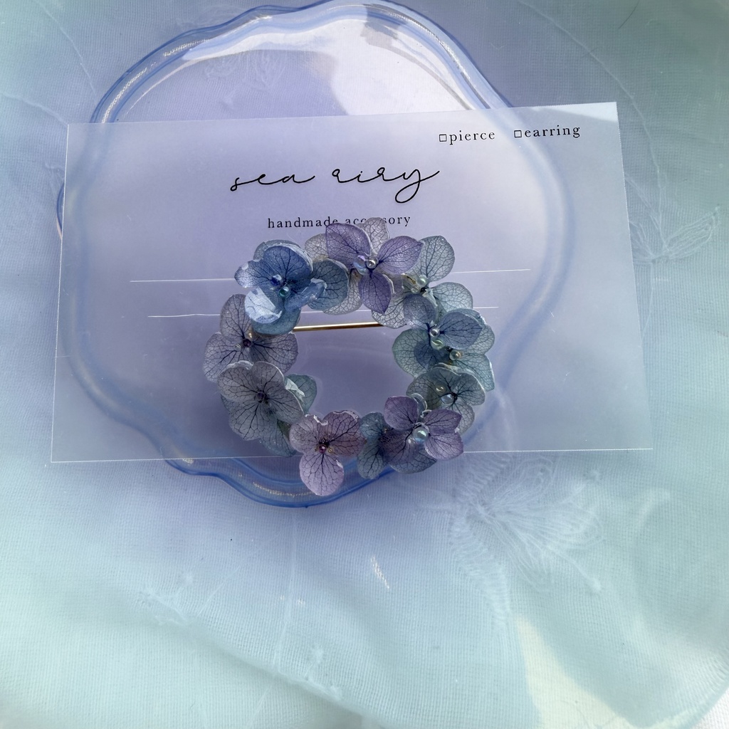 no.352 ブルーmixの紫陽花のブローチ 本物のお花 ブローチ あじさい ブルー パープル 帯留金具付き 帯留