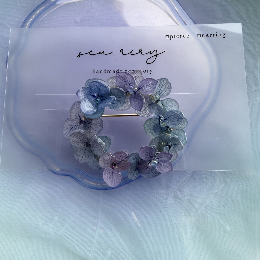 no.352 ブルーmixの紫陽花のブローチ 本物のお花 ブローチ あじさい ブルー パープル 帯留金具付き 帯留