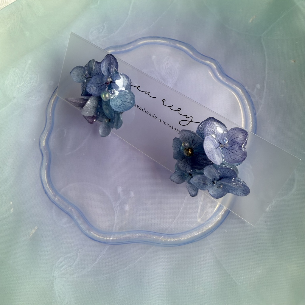 no.353 ブルーmixの紫陽花ピアス 本物のお花 アジサイ あじさい ブルー パープル サージカルステンレス ピアス