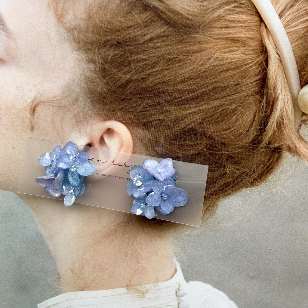 no.353 ブルーmixの紫陽花ピアス 本物のお花 アジサイ あじさい ブルー パープル サージカルステンレス ピアス