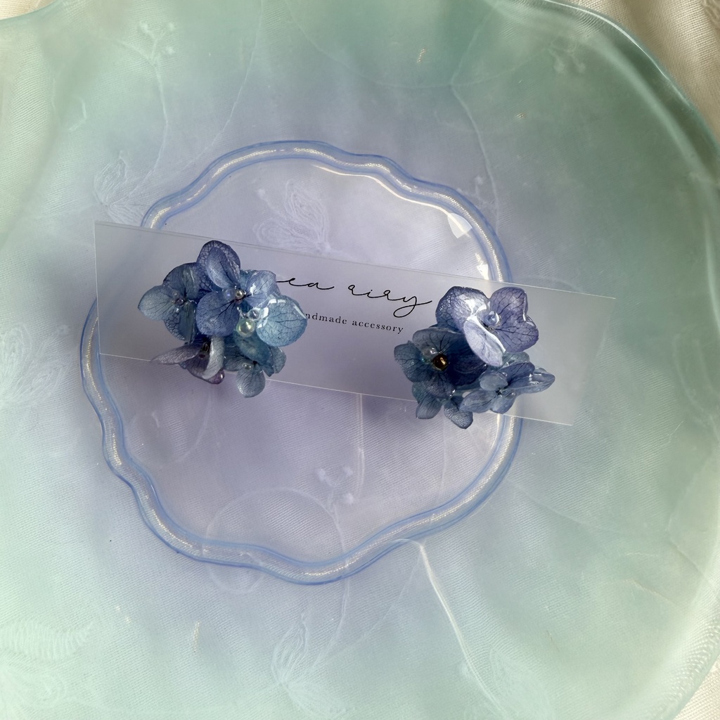 no.353 ブルーmixの紫陽花ピアス 本物のお花 アジサイ あじさい ブルー パープル サージカルステンレス ピアス