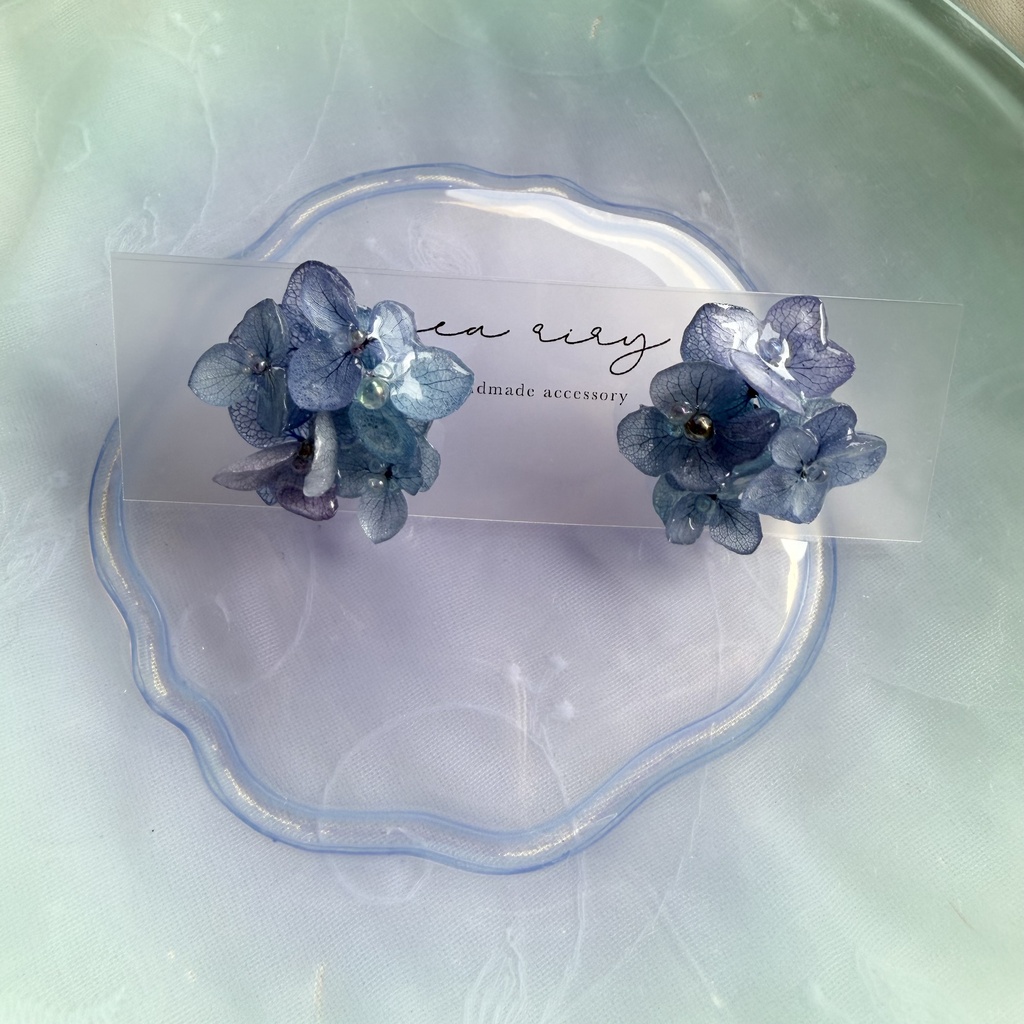 no.353 ブルーmixの紫陽花ピアス 本物のお花 アジサイ あじさい ブルー パープル サージカルステンレス ピアス