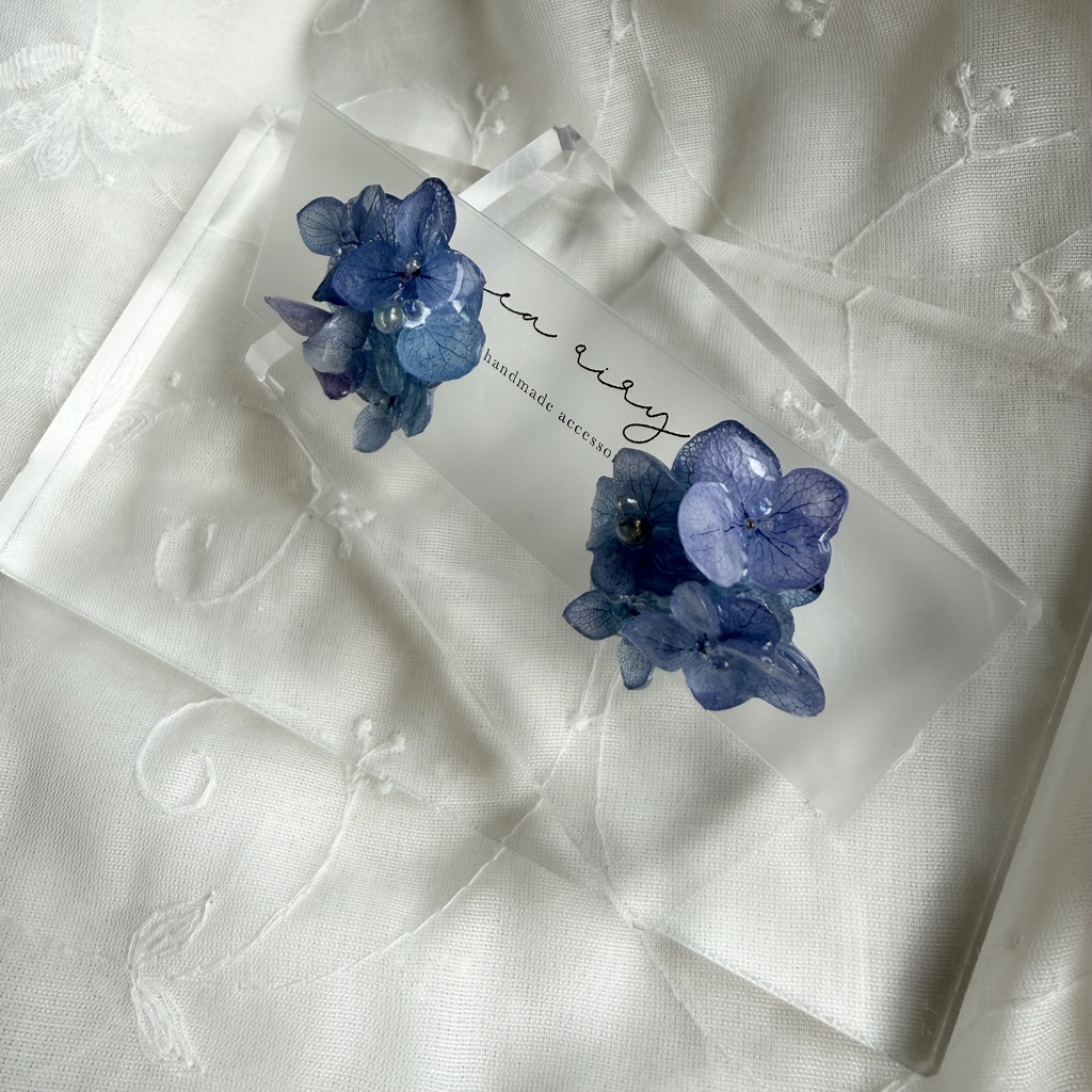 no.353 ブルーmixの紫陽花ピアス 本物のお花 アジサイ あじさい ブルー パープル サージカルステンレス ピアス
