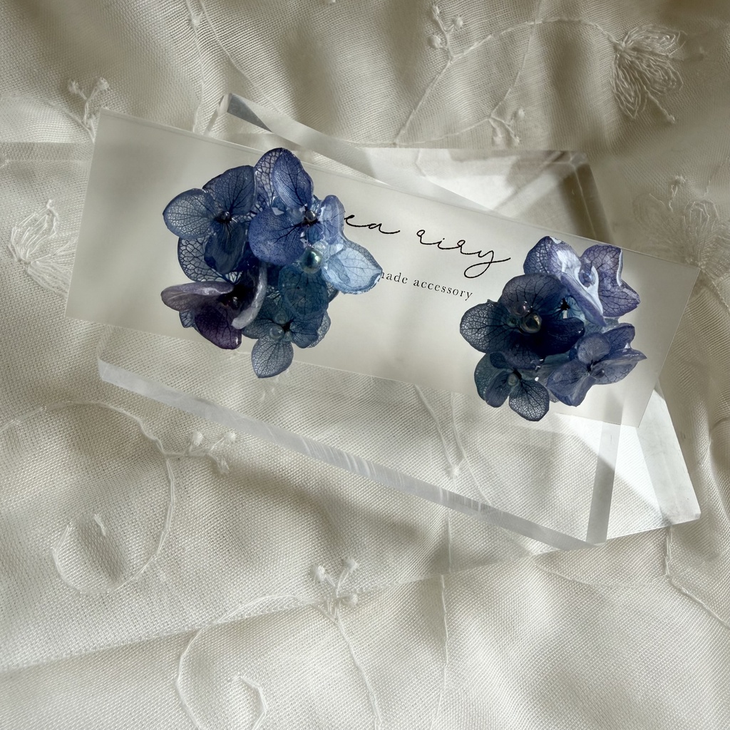 no.353 ブルーmixの紫陽花ピアス 本物のお花 アジサイ あじさい ブルー パープル サージカルステンレス ピアス