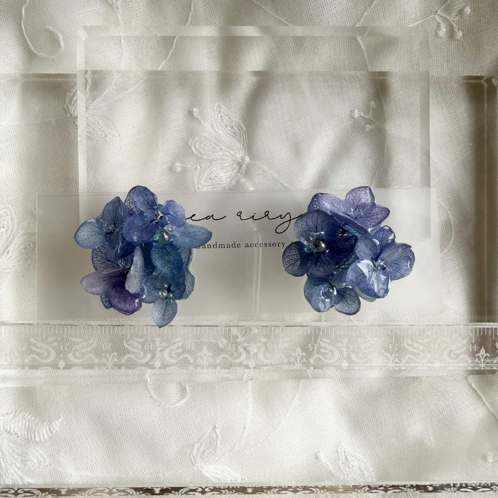 no.353 ブルーmixの紫陽花ピアス 本物のお花 アジサイ あじさい ブルー パープル サージカルステンレス ピアス