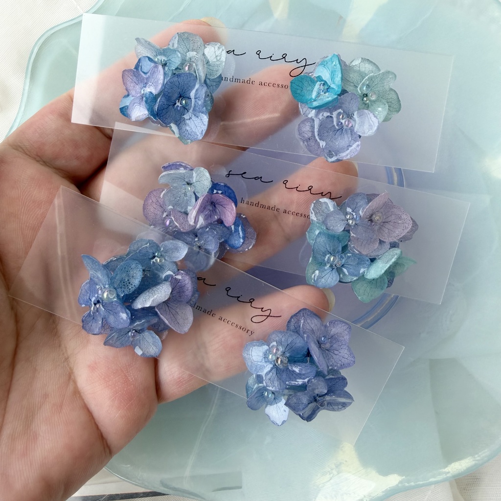 no.354 ブルーmixの紫陽花ピアス 本物のお花 アジサイ あじさい ブルー パープル サージカルステンレス ピアス