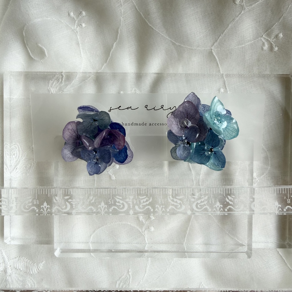 no.354 ブルーmixの紫陽花ピアス 本物のお花 アジサイ あじさい ブルー パープル サージカルステンレス ピアス
