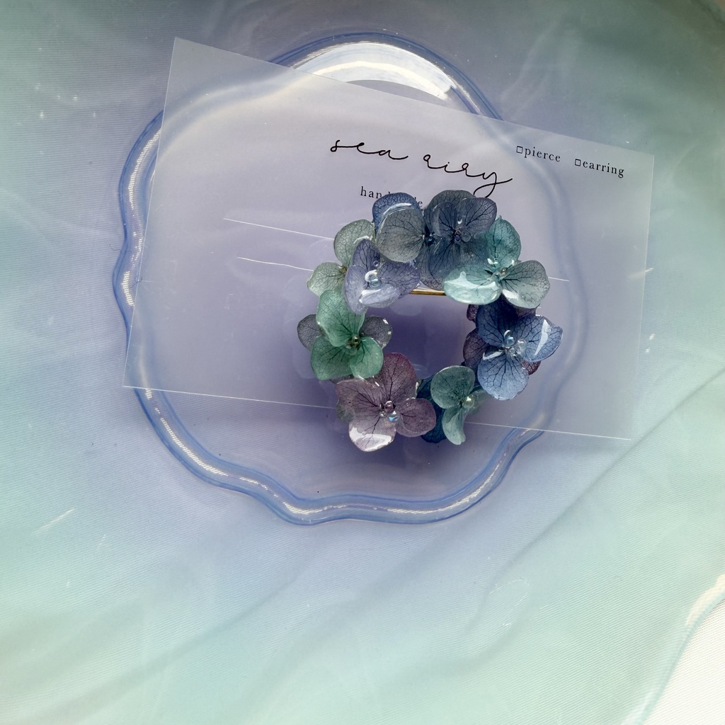 no.357 再販 ブルーmixの紫陽花ブローチ 本物のお花 紫陽花 帯留金具付き 帯留 着物 ハンドメイド