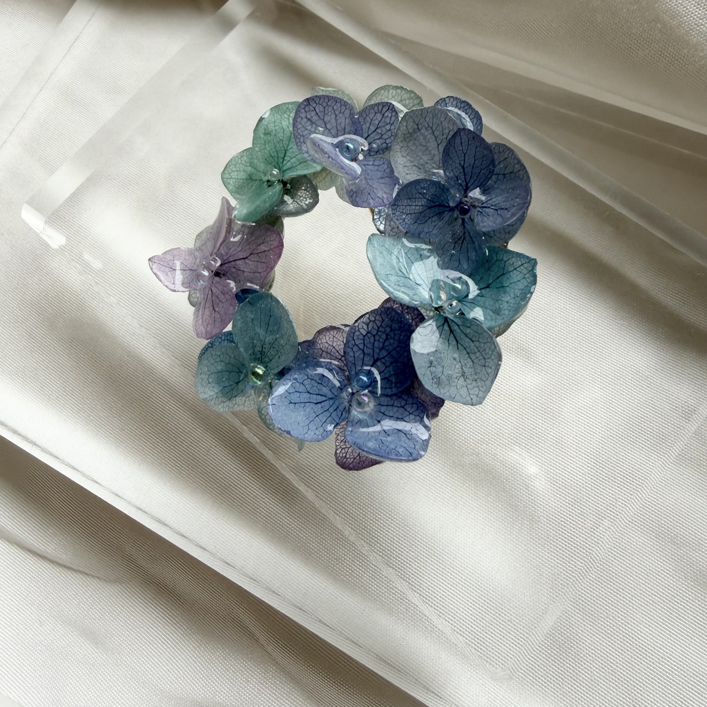 no.357 再販 ブルーmixの紫陽花ブローチ 本物のお花 紫陽花 帯留金具付き 帯留 着物 ハンドメイド