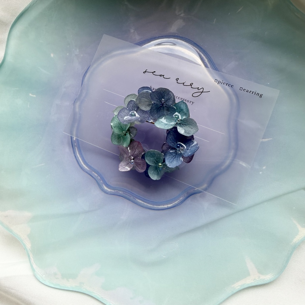 no.357 再販 ブルーmixの紫陽花ブローチ 本物のお花 紫陽花 帯留金具付き 帯留 着物 ハンドメイド