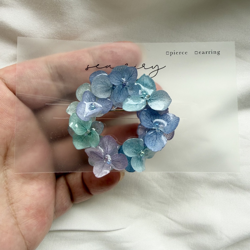 no.357 再販 ブルーmixの紫陽花ブローチ 本物のお花 紫陽花 帯留金具付き 帯留 着物 ハンドメイド