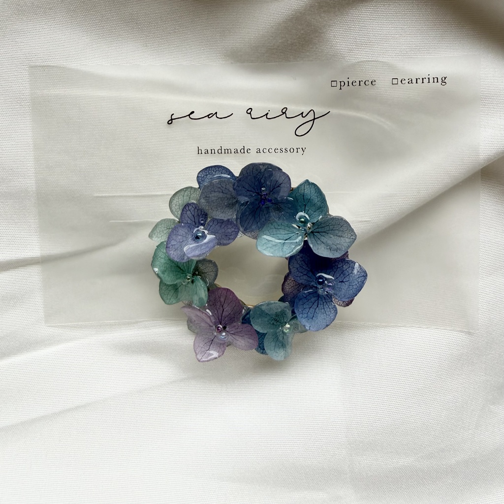 no.357 再販 ブルーmixの紫陽花ブローチ 本物のお花 紫陽花 帯留金具付き 帯留 着物 ハンドメイド