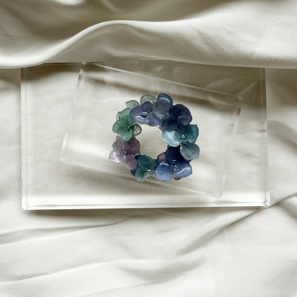 no.357 再販 ブルーmixの紫陽花ブローチ 本物のお花 紫陽花 帯留金具付き 帯留 着物 ハンドメイド