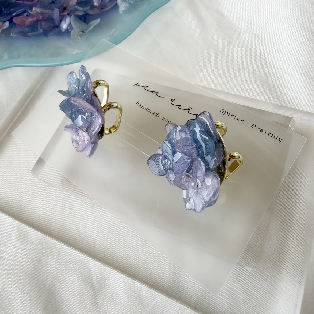 no.358 再販 マーメイドカラーの紫陽花の帯留 本物のお花 紫陽花 アジサイ 帯留 和装小物 着物