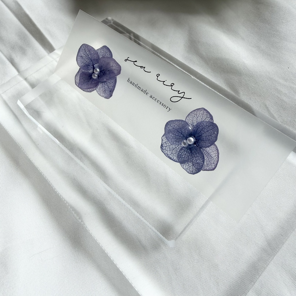 no.360 再販 パープルグラデの紫陽花ピアス 本物のお花 紫陽花 パープルグラデ サージカルステンレス ピアス
