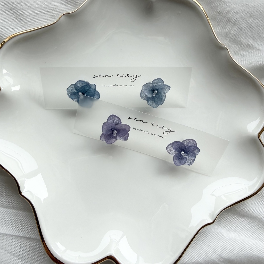 no.360 再販 パープルグラデの紫陽花ピアス 本物のお花 紫陽花 パープルグラデ サージカルステンレス ピアス