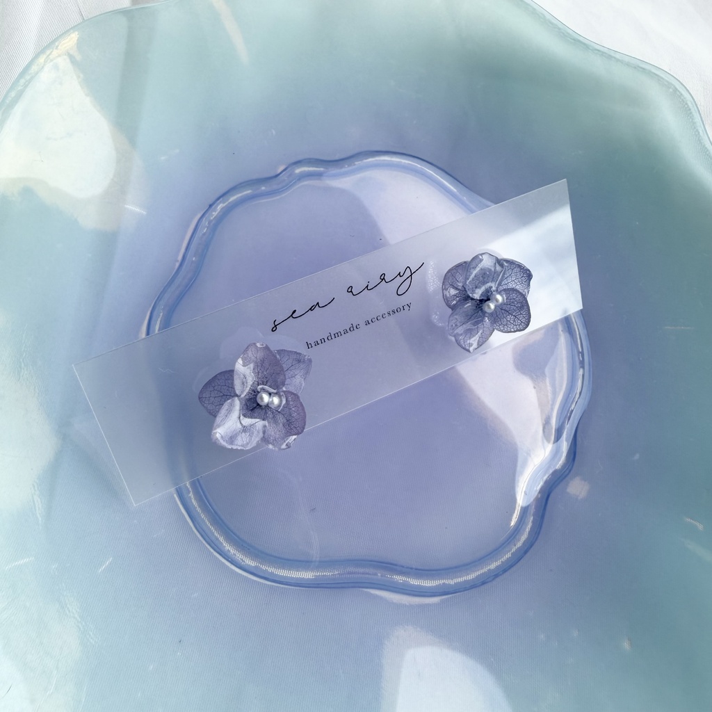no.360 再販 パープルグラデの紫陽花ピアス 本物のお花 紫陽花 パープルグラデ サージカルステンレス ピアス