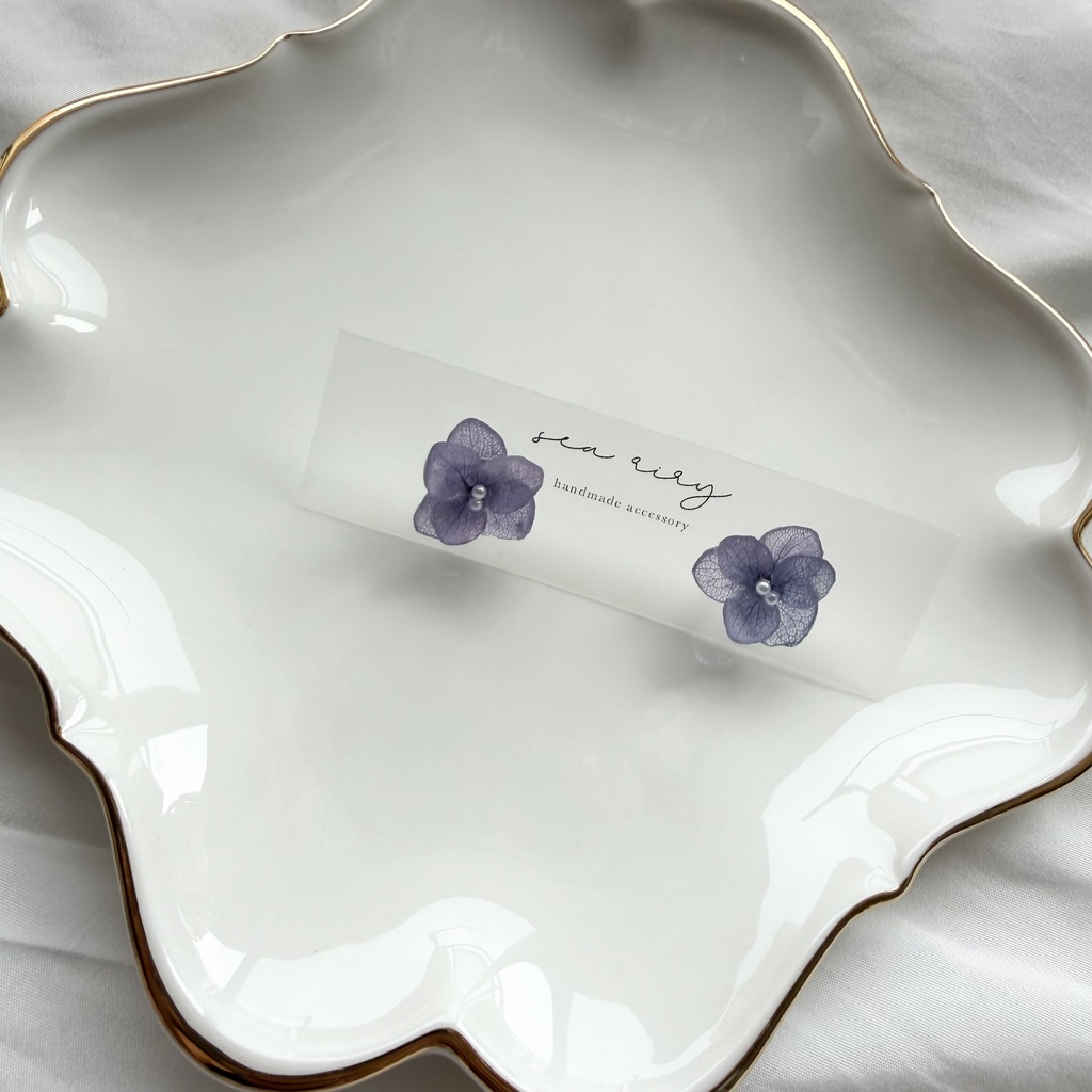 no.360 再販 パープルグラデの紫陽花ピアス 本物のお花 紫陽花 パープルグラデ サージカルステンレス ピアス