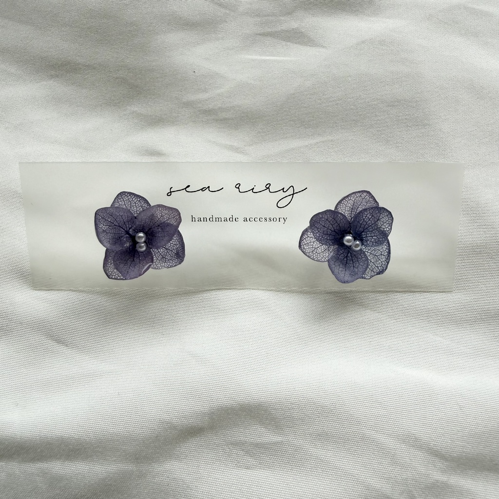 no.360 再販 パープルグラデの紫陽花ピアス 本物のお花 紫陽花 パープルグラデ サージカルステンレス ピアス