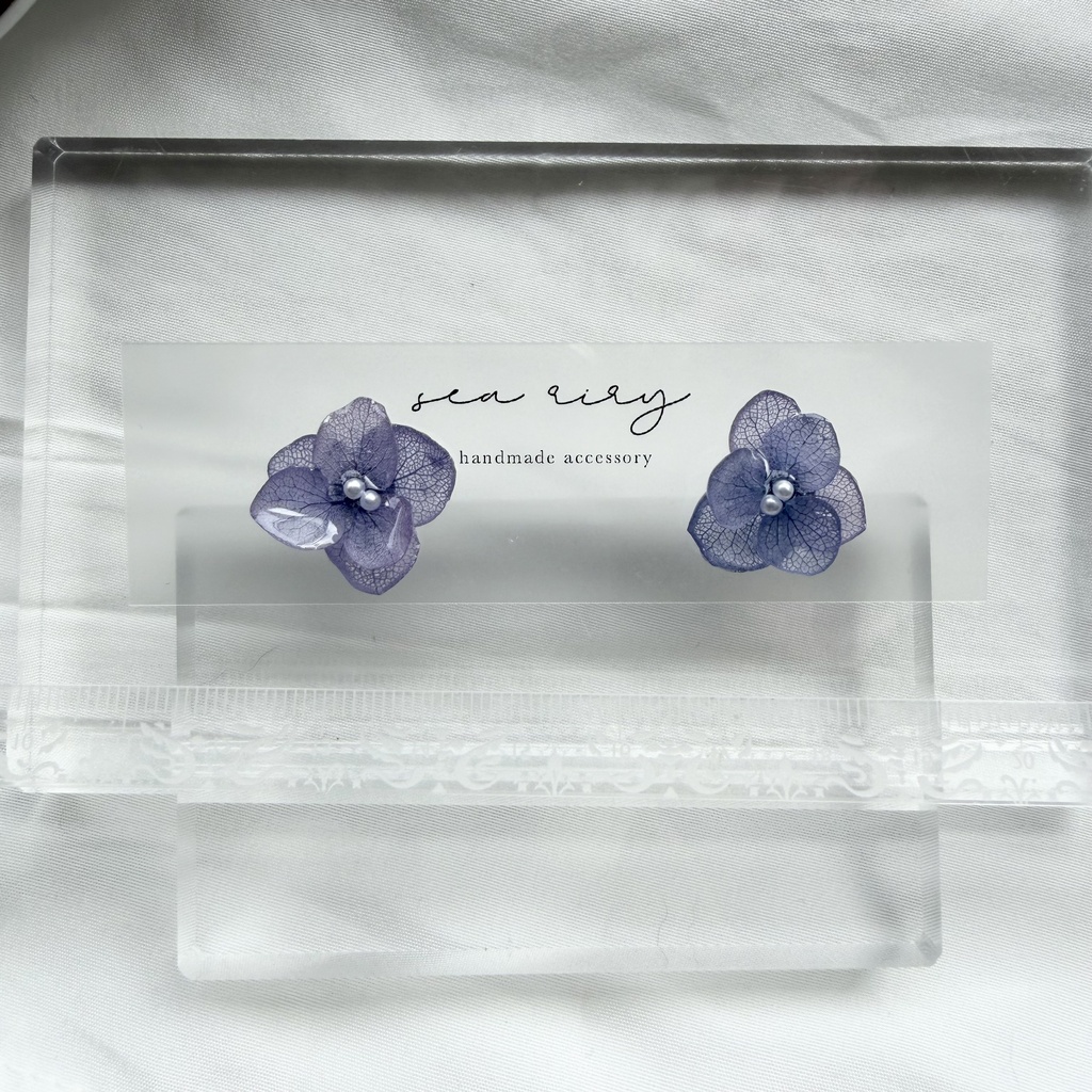 no.360 再販 パープルグラデの紫陽花ピアス 本物のお花 紫陽花 パープルグラデ サージカルステンレス ピアス