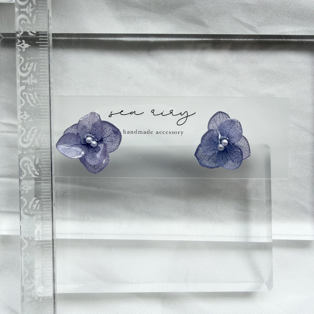no.360 再販 パープルグラデの紫陽花ピアス 本物のお花 紫陽花 パープルグラデ サージカルステンレス ピアス