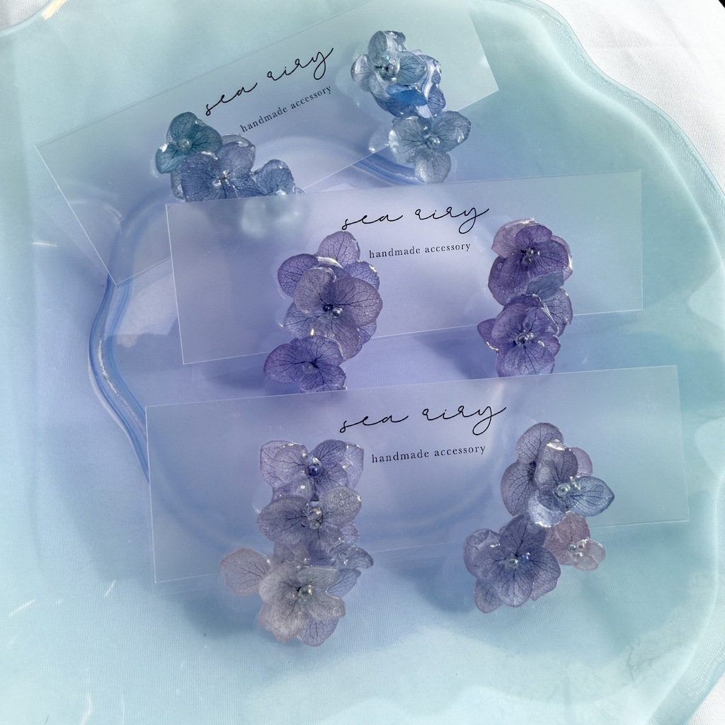 no.363 紫陽花連なるピアス 本物のお花 紫陽花 パープルmix バブル サージカルステンレス ピアス